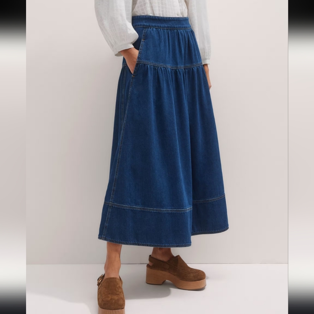 NWT Me+Em Gathered Denim Maxi Skirt - Size 14